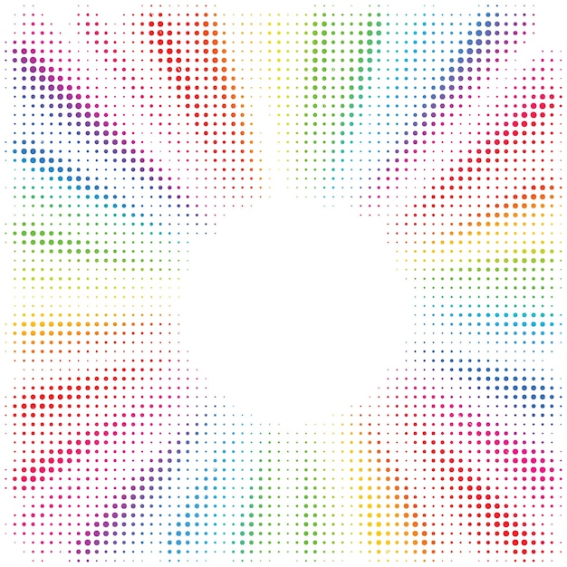 Pop art halftone sun rays of dots in rainbow colors