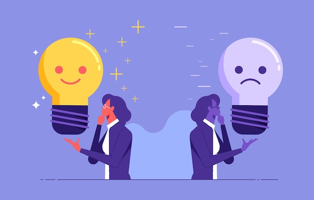 Positive and negative thinking vector concept