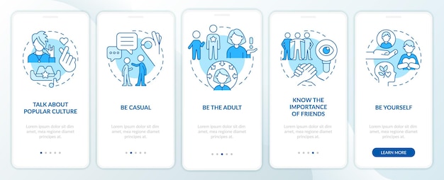 Positive parenting strategies blue onboarding mobile app screen