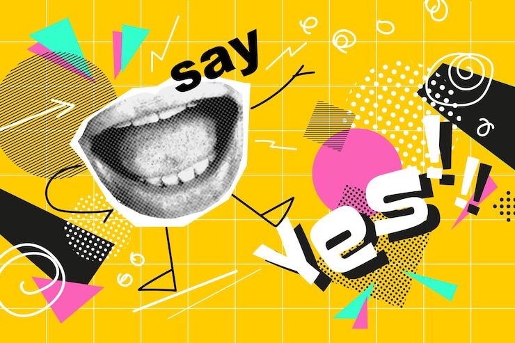 Vector poster ghép ảnh sáng tạo với dòng chữ say yes (đồng ý) hình minh họa vector