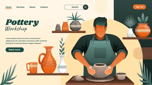 pottery landing page in gradient style