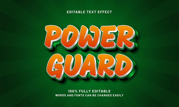 power guard editable text effect with a hero and kids theme