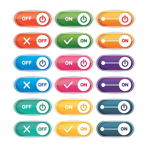 power on off buttons set green buttons and red buttons gradient buttons variants