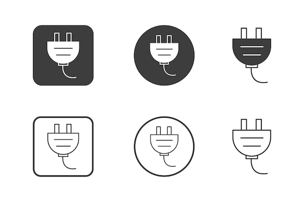 power plug icon design 6 variations Set electronic hardware icons Isolated on white background