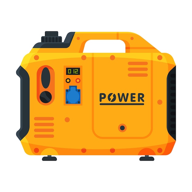 Power Portable Generator Yellow Diesel Electrical Engine Equipment Vector Illustration