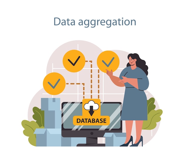 Predictive analytics Process of using and processing data to forecast future outcome Business ideas or decisions development Character aggregating data for research Flat vector illustration