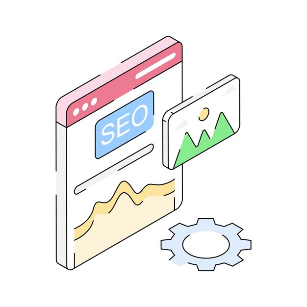 Premium isometric icon showing seo content optimization tool