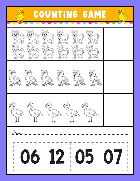 Preschool math game for kids Counting game with cute Animal