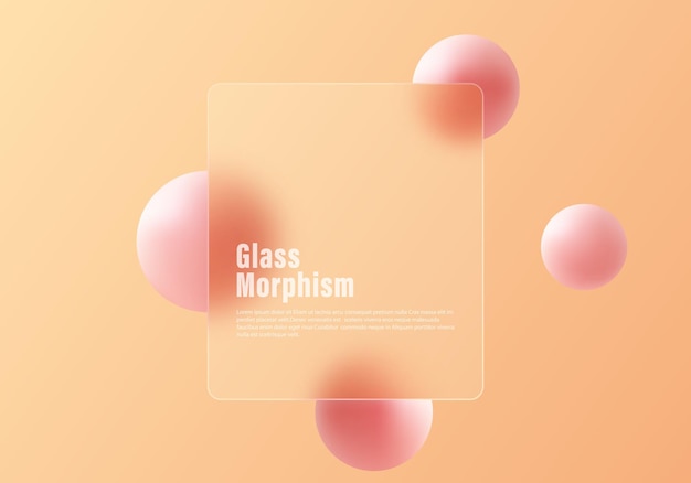 presentation screen made of transparent material with floating volumetric spheres