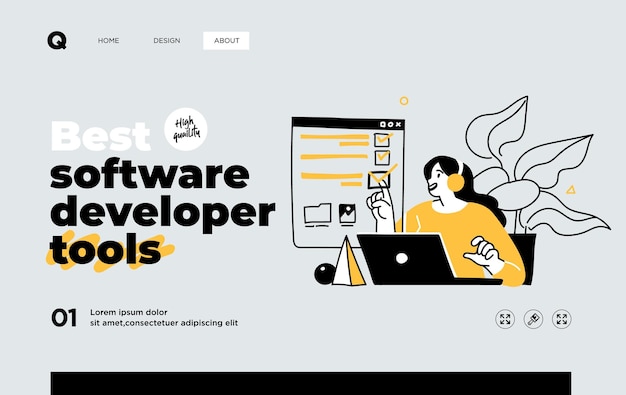 Presentation slide template or landing page website design Software development tools