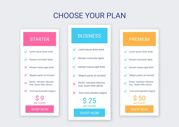 price table template pricing chart grid comparison data plans spreadsheet page with 3 columns