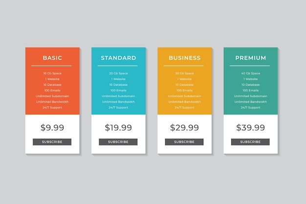 pricing table template vector design
