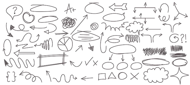 PrintCharcoal pen liner doodle texture elements crown emphasis arrow speech bubble scribble Han