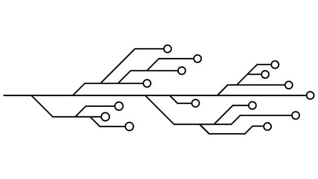 printed circuit board pcb tracks isolated on white background technical clipart with lines and rings at the ends dividers for design design element