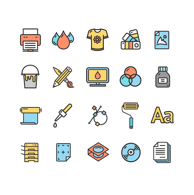 printing signs color thin line icon set vector