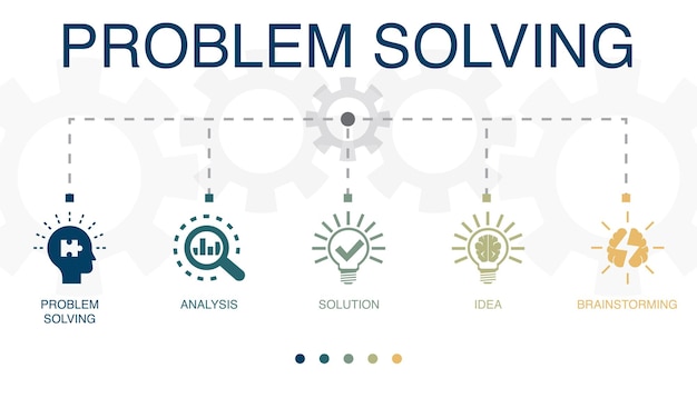 problem solving analysis solution idea brainstorming icons infographic design template creative concept with 5 steps