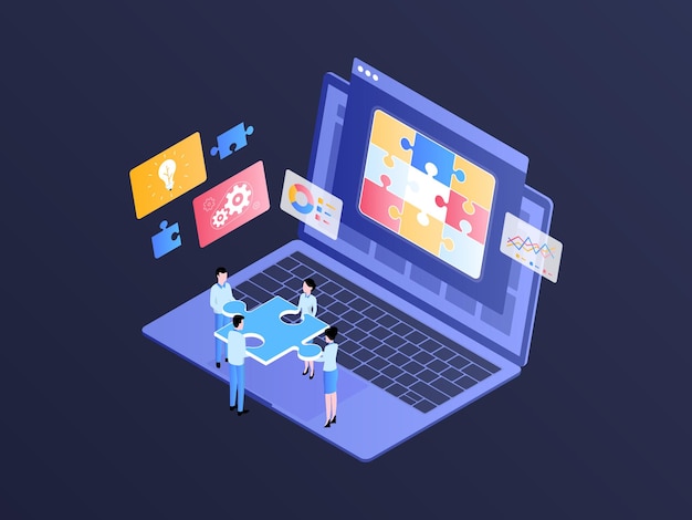 problem solving isometric illustration dark gradient suitable for mobile app website banner diagrams infographics and other graphic assets