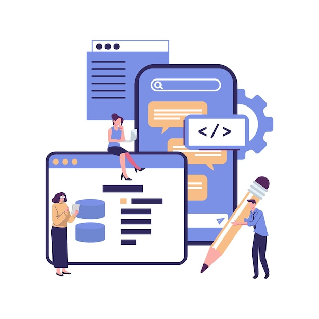 process of build mobile interface software API flat vector illustration design