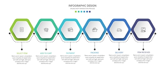 process of online shopping with 6 steps steps business timeline process infographic template