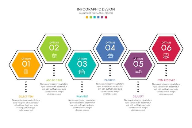 process of online shopping with 6 steps steps business timeline process infographic template