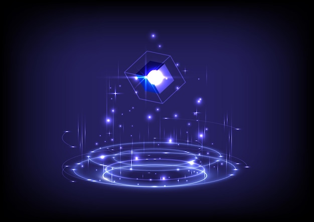 product display interface neon lighting circle base portal and hologram science futuristic scifi in glowing hud tech projector magic gate in game fantasy technology teleport podium