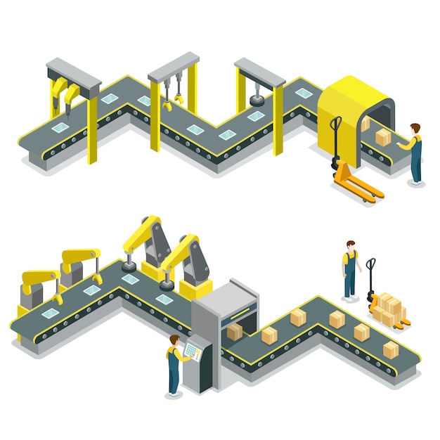 Production line isometric illustration infographic