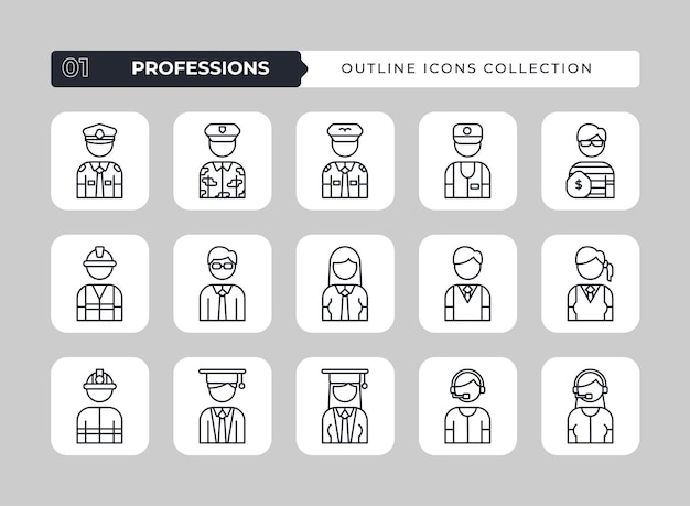 Professions Outline Icon Set Collection