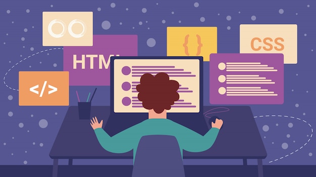 Programmer and Designer Character Work on Computer