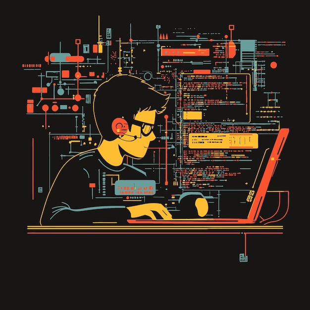 Programmer Reflects on Code Structure for Optimal Performance vector illustration