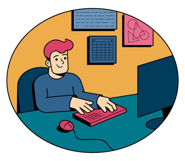 Programmer, software engineer, web designer, student, freelancer, employee working on computer.