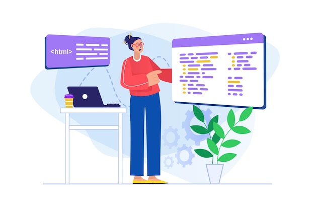 programmer working concept with people scene vector illustration