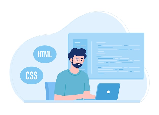 programmers learn programming through computers on trendong concept flat illustration