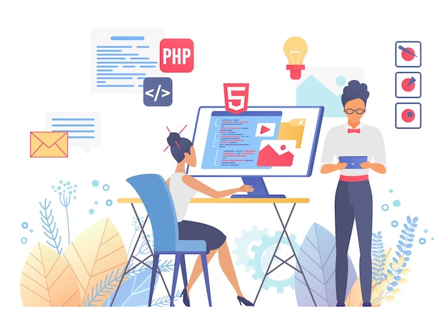 Programming and coding, UX UI web design, responsive interface development concept