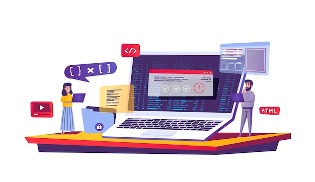 Programming and coding web concept in cartoon style  