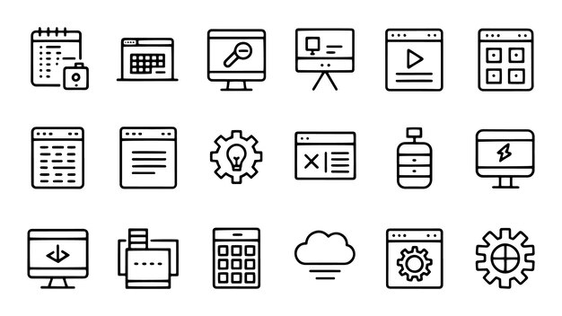 Programming and coding web icons in line style Information technology developer idea advertising app archive related icon set flat vector illustration