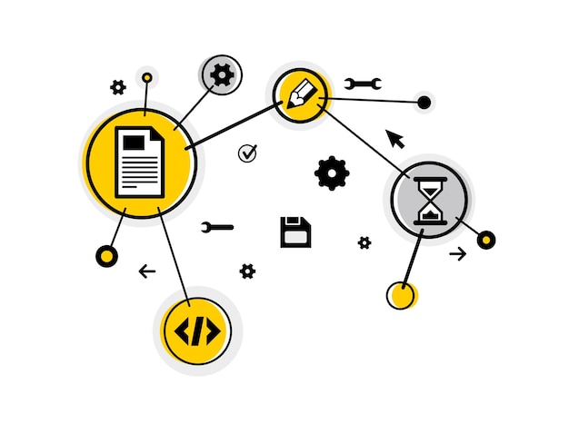 Programming and computer pc engineering vector illustration repairing and fixing bugs coding app on pc