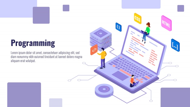 programming isometric banner  template.