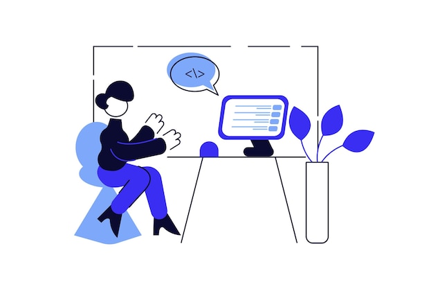 Programming minimalistic concept with people scene in the cartoon style A programmer writes code
