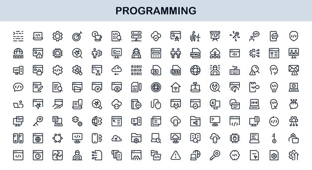 Programming Professional Modern Line Icon Set with Unique Design for Digital Technology and Coding