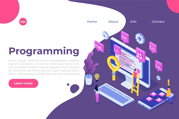 programming software or app development isometric concept, big data processing. illustration