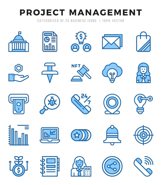 project management two color icons collection 25 icon set vector illustration