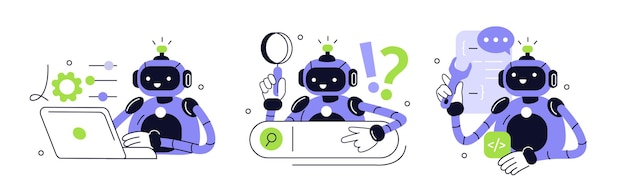 Prompt engineering set Character working with generative AI model tools Artificial intelligence in business concept Vector illustration