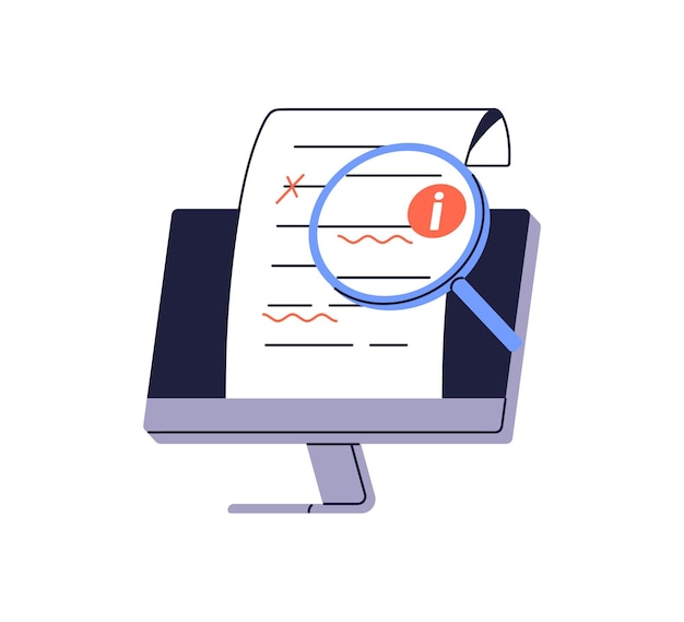 Proofreading digital document text correction Searching for spelling mistakes checking editing correcting grammar with online service Flat vector illustration isolated on white background