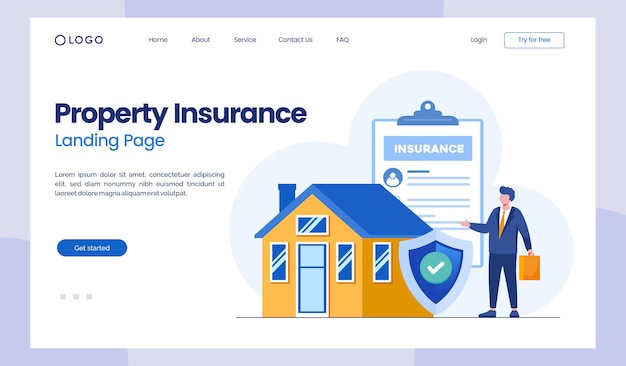 property insurance assurance assets real estate protection flat illustration vector landing page template