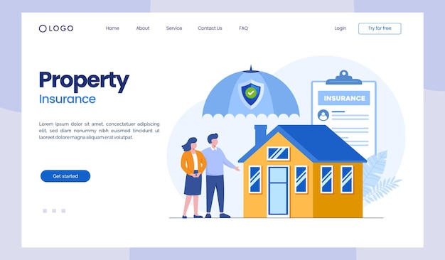 property insurance assurance assets real estate protection flat illustration vector landing page template