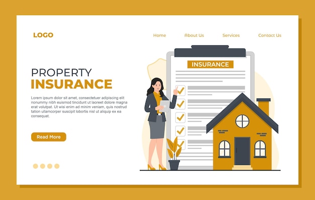 property insurance landing page home house insurance vector illustration web page banner