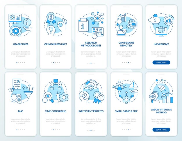 Pros and cons of case study blue onboarding mobile app screen set