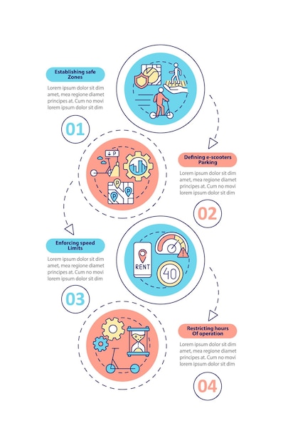 Public bicycle scheme rules vector infographic template. Safe zones presentation outline design elements. Data visualization with 4 steps. Process timeline info chart. Workflow layout with line icons