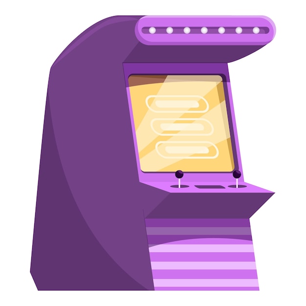 Purple arcade game standing with yellow screen displaying menu