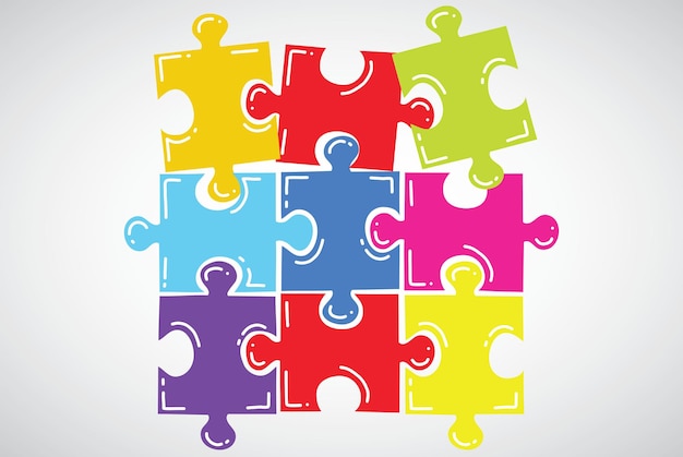 Puzzle Jigsaw Colorful Pieces Vector Illustration Art Flat Design